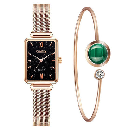 sengpan Christmas wishlist  Gaiety Brand Women Watches Fashion Square Ladies Quartz Watch Bracelet Set Green Dial Simple Rose Gold Mesh Luxury Women Watches