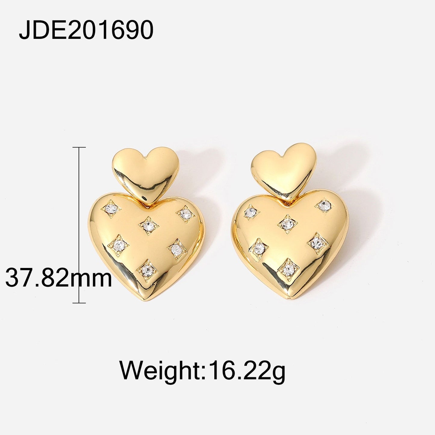 sengpan Gypsophila Zircon Double Heart Shape Stud Earrings For Women Girls Trendy Charm Earring Jewelry Accessories