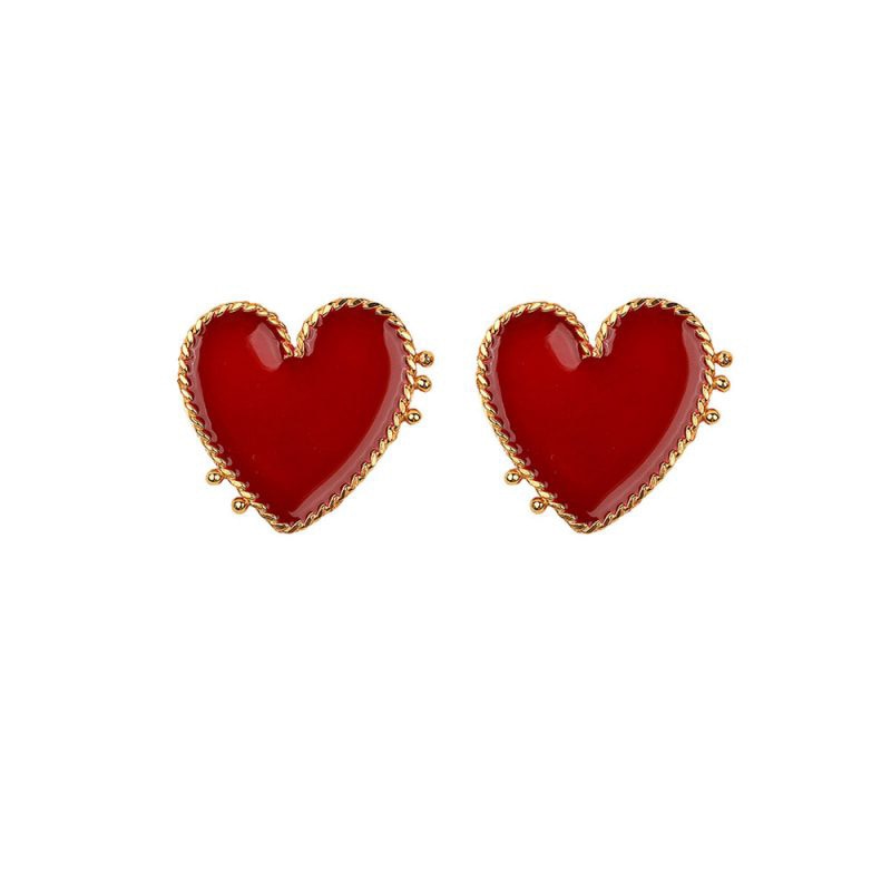 sengpan New Design Red Heart Stud Earring Women Metal Gold Color Eye Heart Lips Wedding  Statement Earrings Fashion Party Jewelry