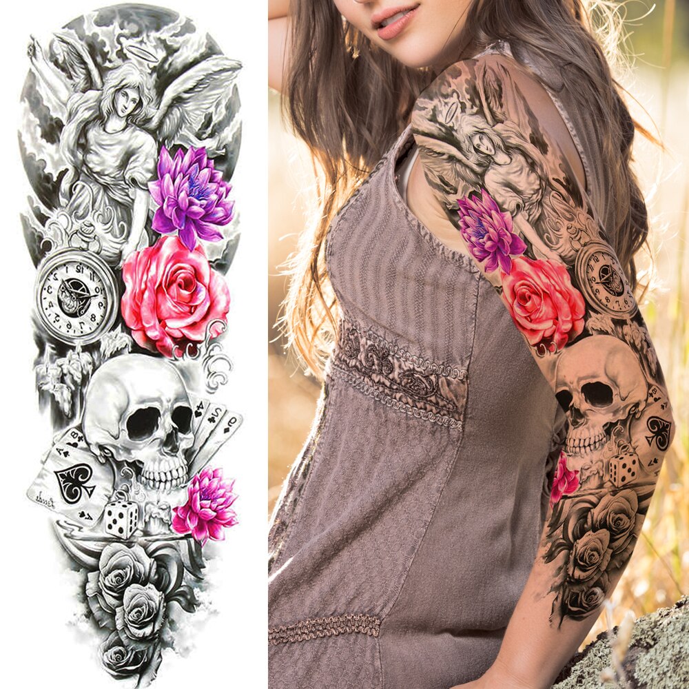 sengpan western jewelry for women Sexy Wolf Full Flower Arm Temporary Tattoo Stickers For Men Body Art Sleeve Tattoo Decals Girl Women Waterproof Tatoo Fox Legs