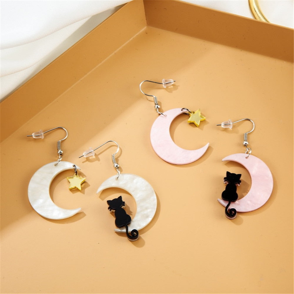 sengpan Christmas decor ideas Women Drop Dangle Earrings Weird Big Long Punk Hip Hop Cute Moon Star Cat Cерьгиc Cережки Pendients Kolczyki ピアス Fashion Jewelry