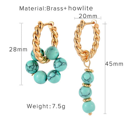 sengpan Bohemian Style Semi-Precious Stone Beads Hoop Earrings For Women Lapis Opal Freshwater Pearl Handmade Earrings Jewelry