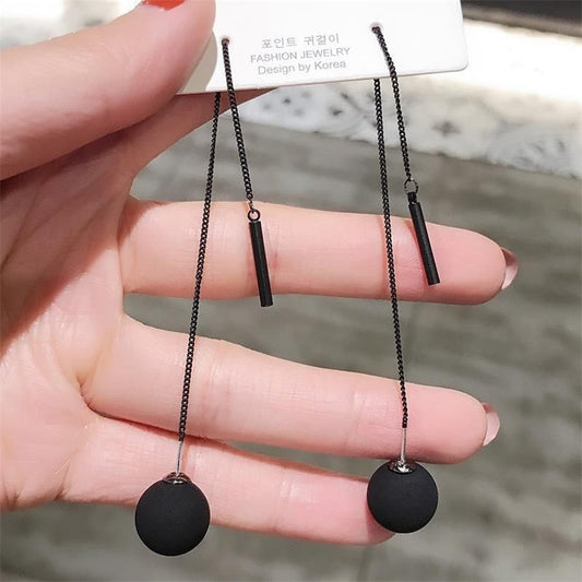 sengpan Christmas gifts ideas Long Tassels Earring Black Joker Contracted Metal Ball Drop Earrings Women Temperament Fashion Jewelry