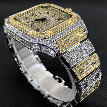 sengpan jewelry for men hot sale new Iced Out Square Men Watches Top Brand Luxury Full Diamond Hip Hop Watch Fashion Unltra Thin Wristwatch Male Jewelry