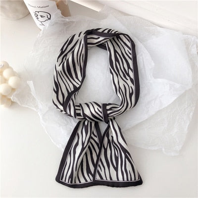 sengpan Silk Scarf Women Dot Zebra Striped Print Small Autumn Neck Scarf Office Lady HairBand Foulard Hand Kerchief Bag Accessories