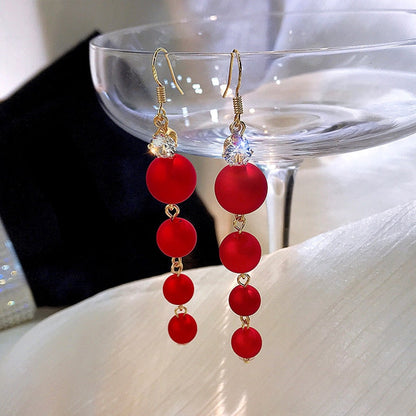 sengpan Christmas gifts ideas New Fashion Tassel Flower Long Dangle Drop Earrings Retro Red Big Petal Statement Earring for Women Bridal Wedding Party Jewelry