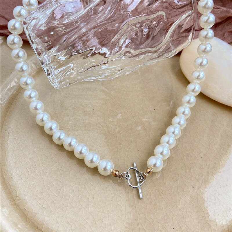 sengpan New Fashion Baroque Pearl Chain Necklace Women Collar Wedding Punk Toggle Clasp Circle Lariat Bead Choker Necklaces Jewelry