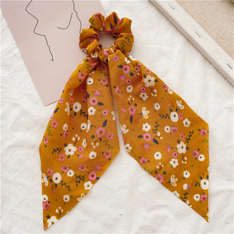 sengpan New Fashion Print Bow Scrunchies Hair Ribbon For Women Elastic Hair Band Girls Horsetail Hair Ties Hair Accessories