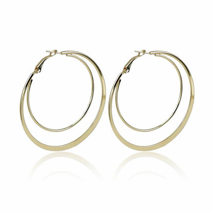 sengpan gifts for women  Fashion Alloy Double Circle Big Hoop Earrings Women Statement Jewelry Gold Color Punk Style Layered Earrings