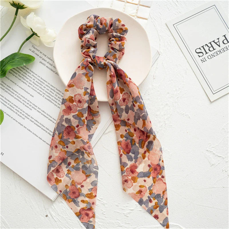 sengpan New Fashion Print Bow Scrunchies Hair Ribbon For Women Elastic Hair Band Girls Horsetail Hair Ties Hair Accessories