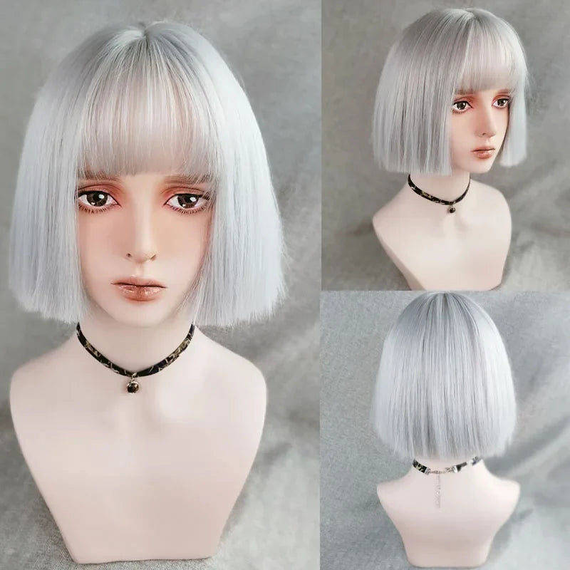 sengpan Women's Short wig Synthetic Short Straight BOb Wigs With Air Bangs Daily Wear Heat-Resistant Wig Cosplay Short Bob Wig