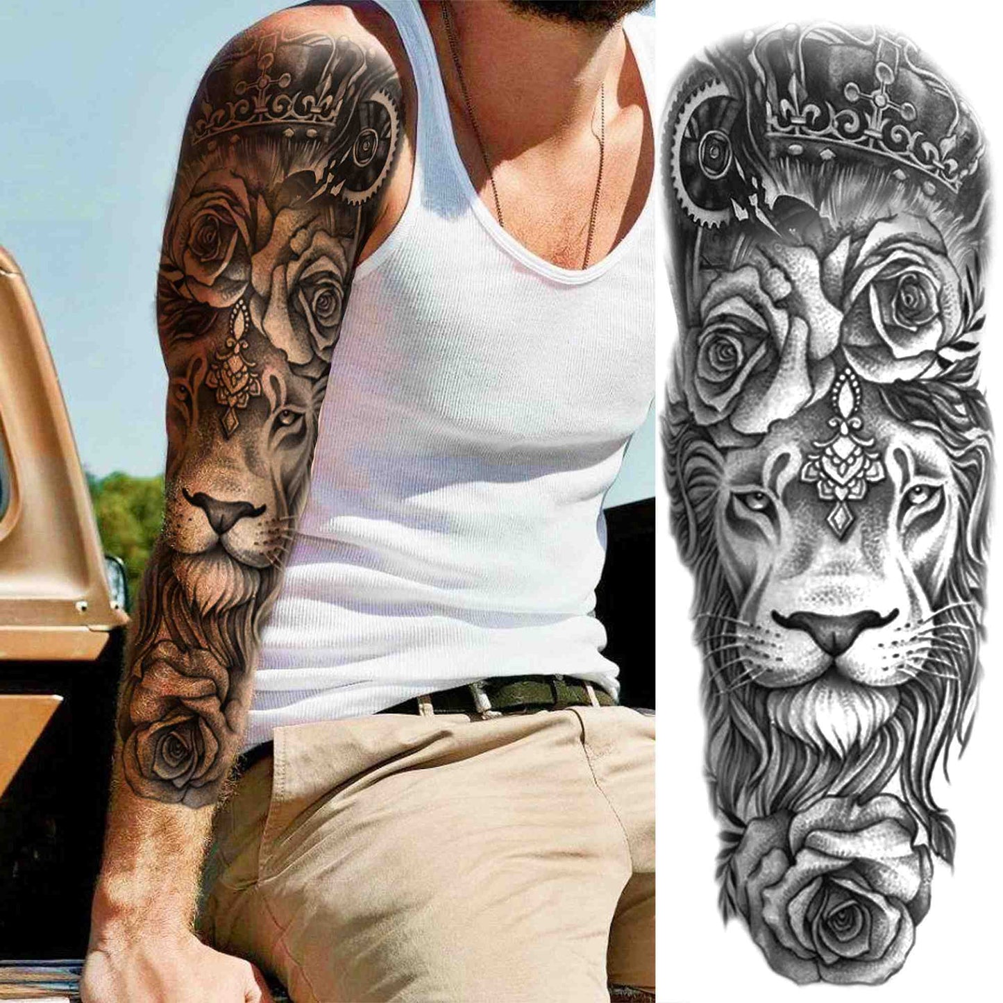 sengpan western jewelry for women Sexy Wolf Full Flower Arm Temporary Tattoo Stickers For Men Body Art Sleeve Tattoo Decals Girl Women Waterproof Tatoo Fox Legs