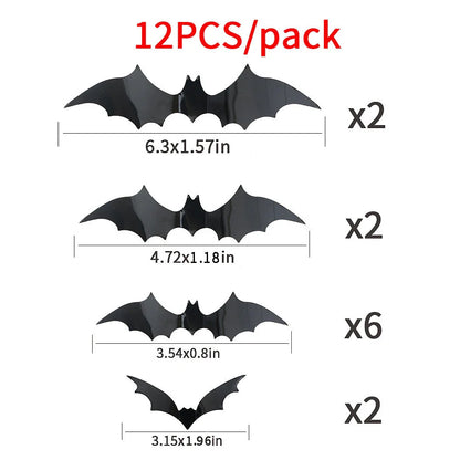 sengpan 12pcs/pack Halloween Black Bat Wall Stickers 3D Stickers Living Room Background Wall Decoration Red Bat Stickers Wholesale