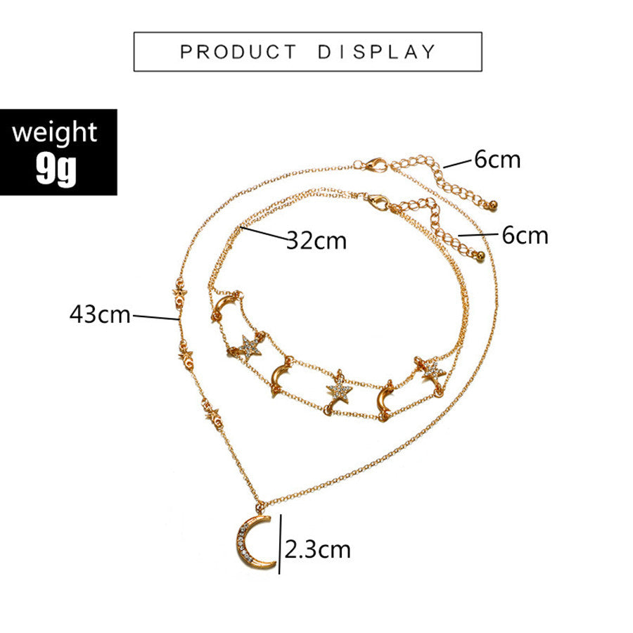 sengpan New Evil Eye Crystal Pendant Necklace Coin Women's Necklace Set Multi-layer StarMoon Alloy Imitation Pearl Pendant Necklace