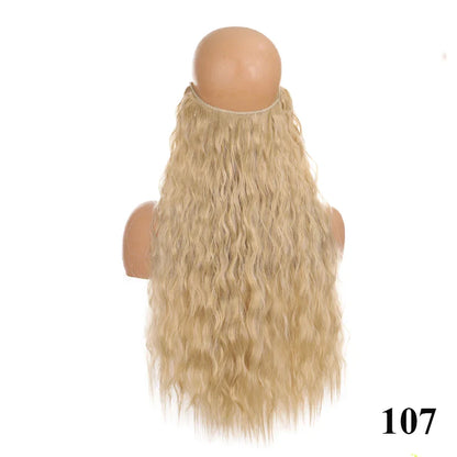 sengpan Synthetic 24inch Invisible Hair Wire Without No Clip Hair Extension Fishing Line Wig Wavy Hair Female False Hair Piece