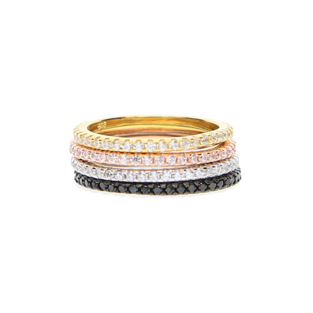 sengpan thin line micro pave cz eternity 3 colors stack 925 silver cz ring