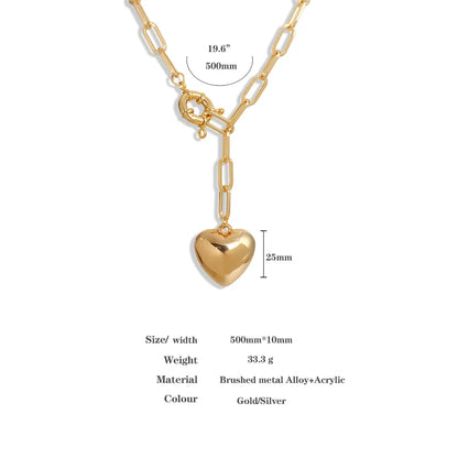 Lianfudai New Design Big Love Heart Brushed Alloy Metal Pendant Necklace for Women 2022 Creative Long Chain Clavicle Chain Fashion Jewelry