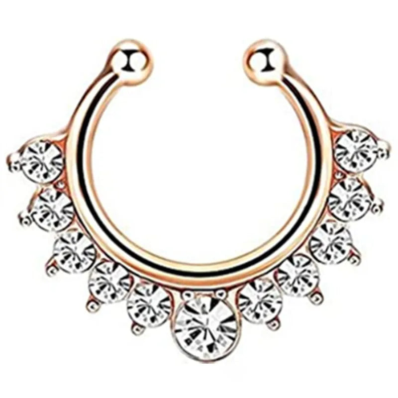 sengpan 1/2Piece Stainless Steel Fake Nose Piercing Septum Jewelry Crystal Zircon Fake Septum Piercing Ring Nose Rings for Women