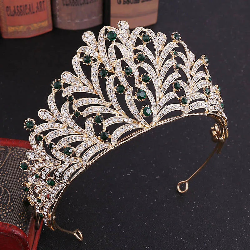 sengpan Baroque luxury Bride Crystal Queen Princess Big Crowns Rhinestone Leaf Tiaras Bridal Headband Wedding Hair Accessories Tiaras