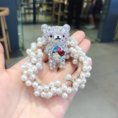 sengpan Women  Scrunchies Hair Ties Elastic Rubber Bands Adult Pearl Bow Knot Bear Animal Fashion Girl Korean Accessories Lady Wholesale