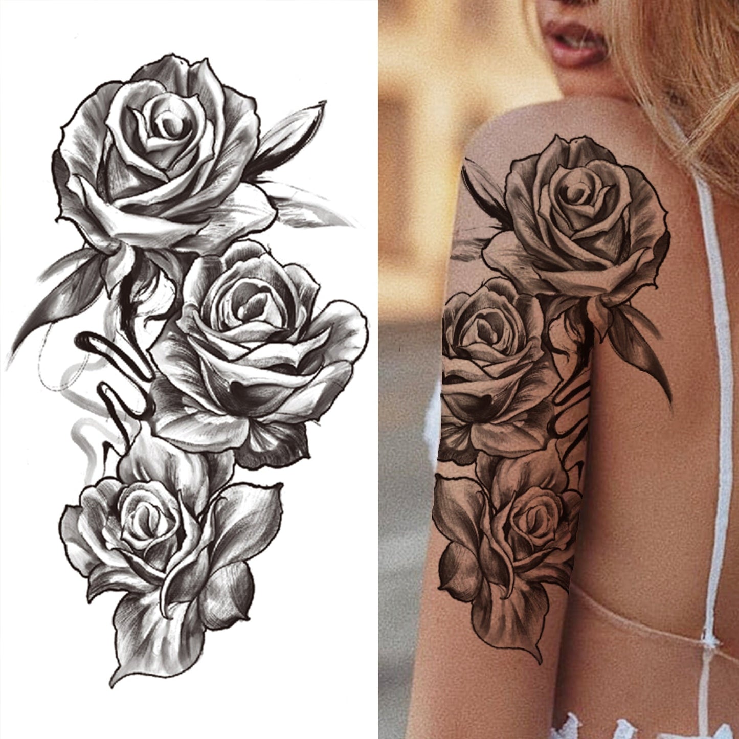 sengpan Lotus Flower Temporary Tattoo For Women Girls Snake Peony Lily Rose Chains Tattoos Sticker Black Blossom Fake Transferable Tatoo