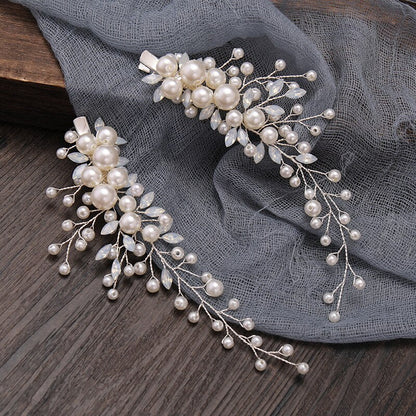 sengpan bridal jewelry set for wedding Handmade Crystal Pearl Floral Hair Clip Flower Barrettes Bride Headband Rhinestone Pageant Diadem Tiara Wedding Hair Accessories