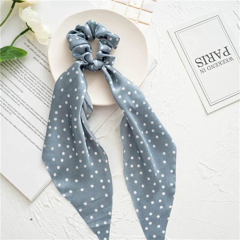 sengpan New Fashion Print Bow Scrunchies Hair Ribbon For Women Elastic Hair Band Girls Horsetail Hair Ties Hair Accessories