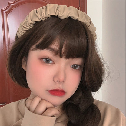 sengpan New Trendy Vintage Brown Leather Pleated Headband Smooth Irregular Geometric Folds Hairpin for Women Party Accessories