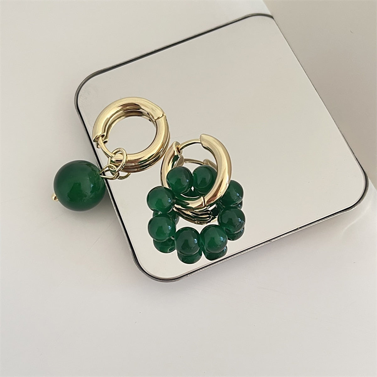 sengpan New Korean Statement Earrings for Women Green Acrylic Round Square Geometric Dangle Drop Earring Brincos Fashion