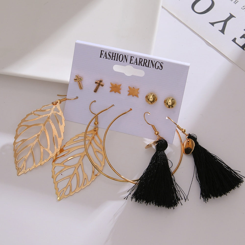 sengpan jewelry gifts for women hot sale new Vintage Women Drop Earrings Set Bohemia Acrylic Tassel Pearl Alloy Long Pendant Earrings Geometric Jewelry Party Gift