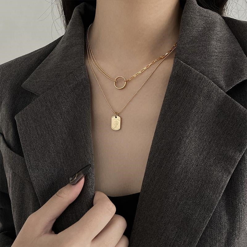 sengpan New Korean Fashion Minimalist Retro Gold Coin Geometric Necklace Hip-Hop Niche Collar Chain for Women Jewelry