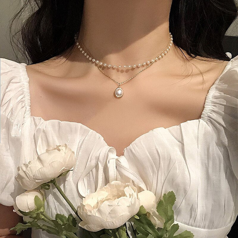 sengpan bridal jewelry set for wedding Fashion Luxury White Pearl Daisy Necklace Chain Choker Necklace for Women Flower Lariat Lock Collar Necklace Jewelry Party Charm