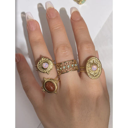 Lianfudai 2024 New Bohemian Women's Ring Colorful Natural Stones Stainless Steel Tarnish Free Jewelry for Woman Wedding Ring Gifts