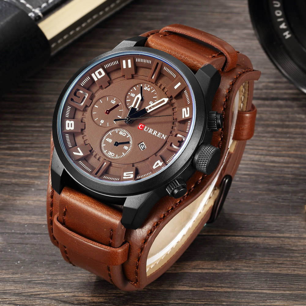 sengpan  gifts for men Top Brand Luxury Mens Watches Male Clocks Date Sport Military Clock Leather Strap Quartz Business Men Watch Gift