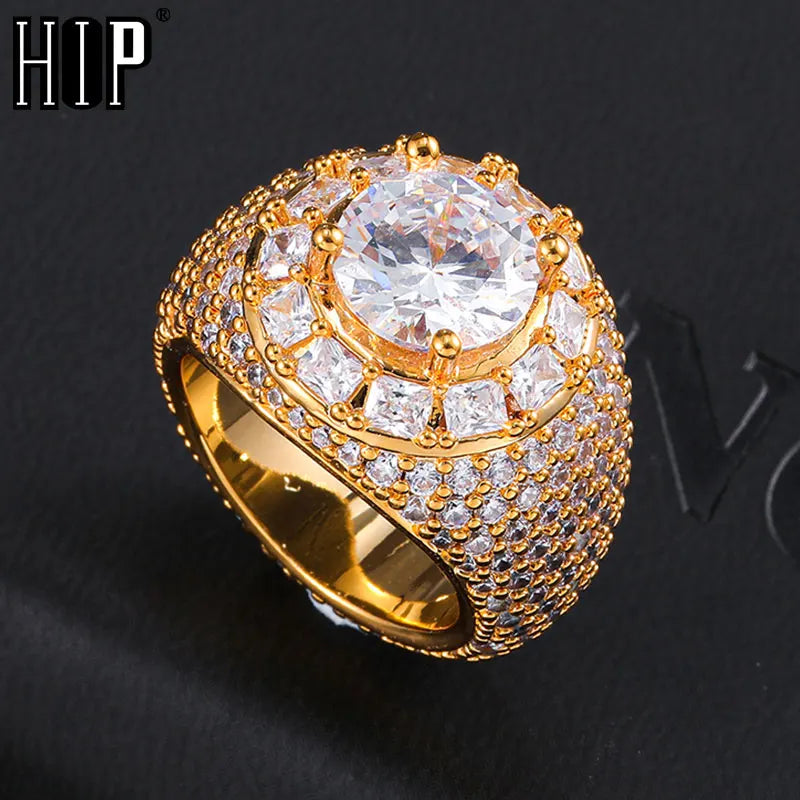 sengpan Hip Hop Bling Iced Out Baguette Big Clustered Band Cubic Zircon Rings Tready Copper Zirconia Ring For Men Jewelry