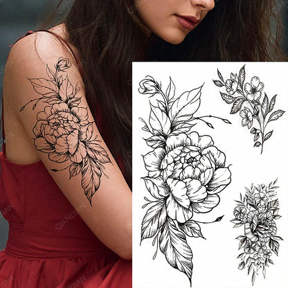 sengpan Black Flower Rose Waterproof Temporary Bird Snake Sexy Body Arm Leg Gem Henna Tattoo Fashion Big Fake Sleeve Sticker