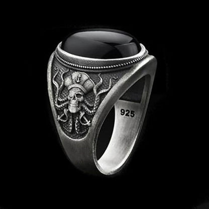 sengpan easter gifts for men Gothic Pirate Skull Octopus Ring Men's And Women's Unique Retro All Black Zircon Octopus Metal Punk Women's Motorcycle Ring