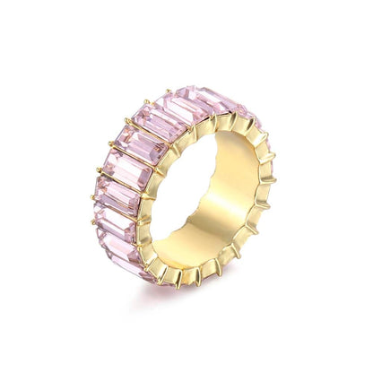 sengpan Dainty Rainbow Ring Multi Color Crystal Eternity Square Baguette Finger Ring Women Female Wedding Jewelry  Wholesale