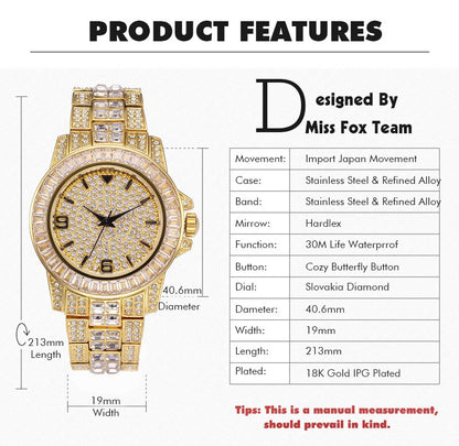 sengpan easter gifts for women  Bling Iced Out Watches for Men Luxury Diamond Mens Quartz Watch 18K Gold Stainless Steel Male Clock Pave CZ Hip Hop Wristwatches