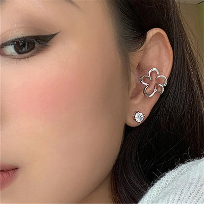 sengpan Punk Fairy Clip Earrings For Women Goth Irregular Flower Metal Ear Cuffs Unusual Design No Piercing Earrings Korean Fashion