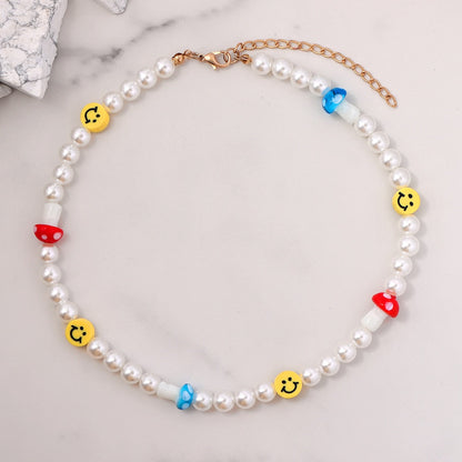 sengpan christmas gift ideas valentines day gifts for her Boho Smile Face Pearl Beaded Necklace For Women Colorful Heart Bead Handmade Necklaces Imitation Pearls Choker Sweet Jewelry New