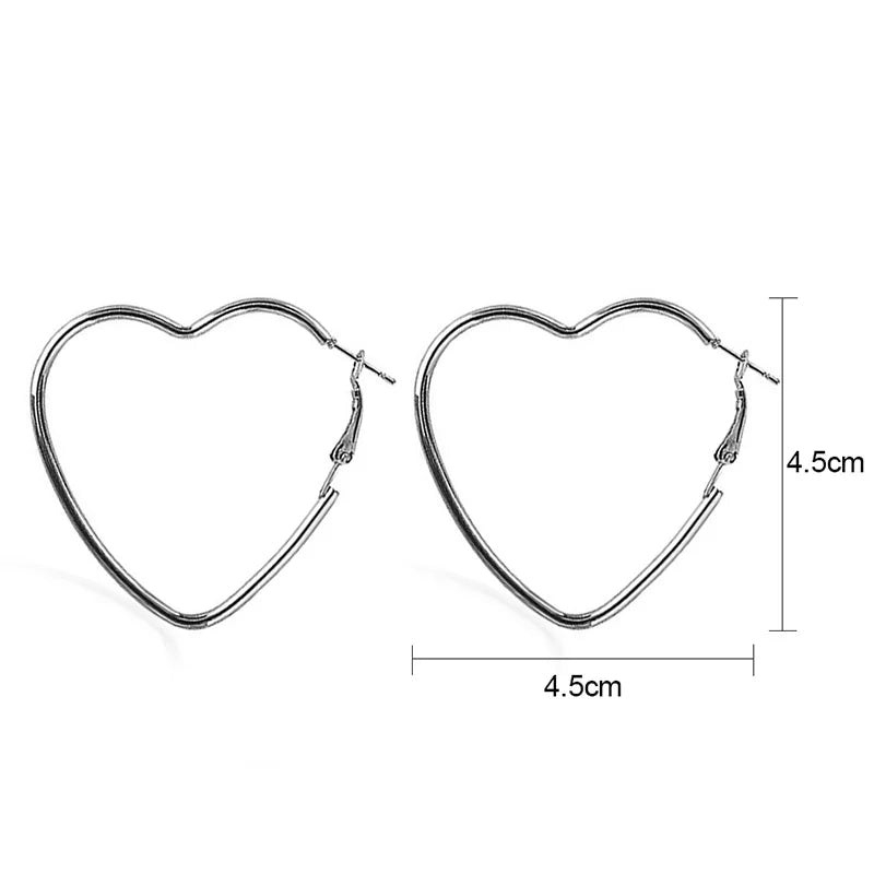 Lianfudai Big Heart Women's Hoop Earrings Metal Buckle Exaggerated Loop Earrings Punk Fashion Female Ear Jewelry new in aretes de mujer