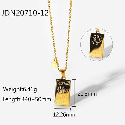 sengpan Women Jewelry 12 Constellations Necklace Stainless Steel Scorpio Leo Virgo Libra Aquarius Taurus Gold Square Pendant Necklaces