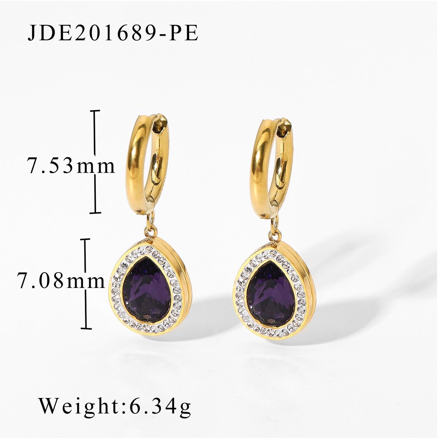 sengpan Elegant Zircon Waterdrop Crystal Glass Pendant Huggie Earrings For Women Girls Stainless Steel Hoop Earrings Jewelry