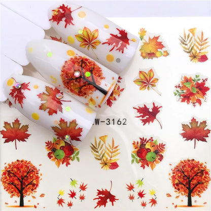 sengpan Nail Stickers Halloween Nail Sticker Nail Art Decorations 2020 City Night Feather Maple Halloween Decals for DIY Nail Decals