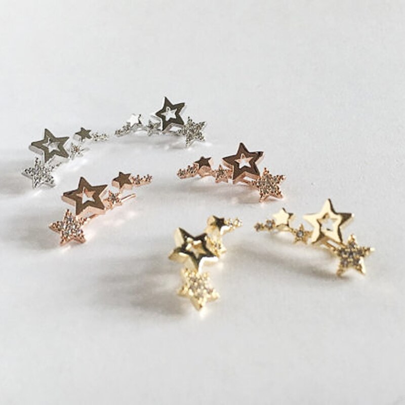 sengpan Simple Stylish Star Women Stud Earrings Shiny White Zircon Exquisite Star Square Geometric Female Earring Fashion Jewelry Gifts