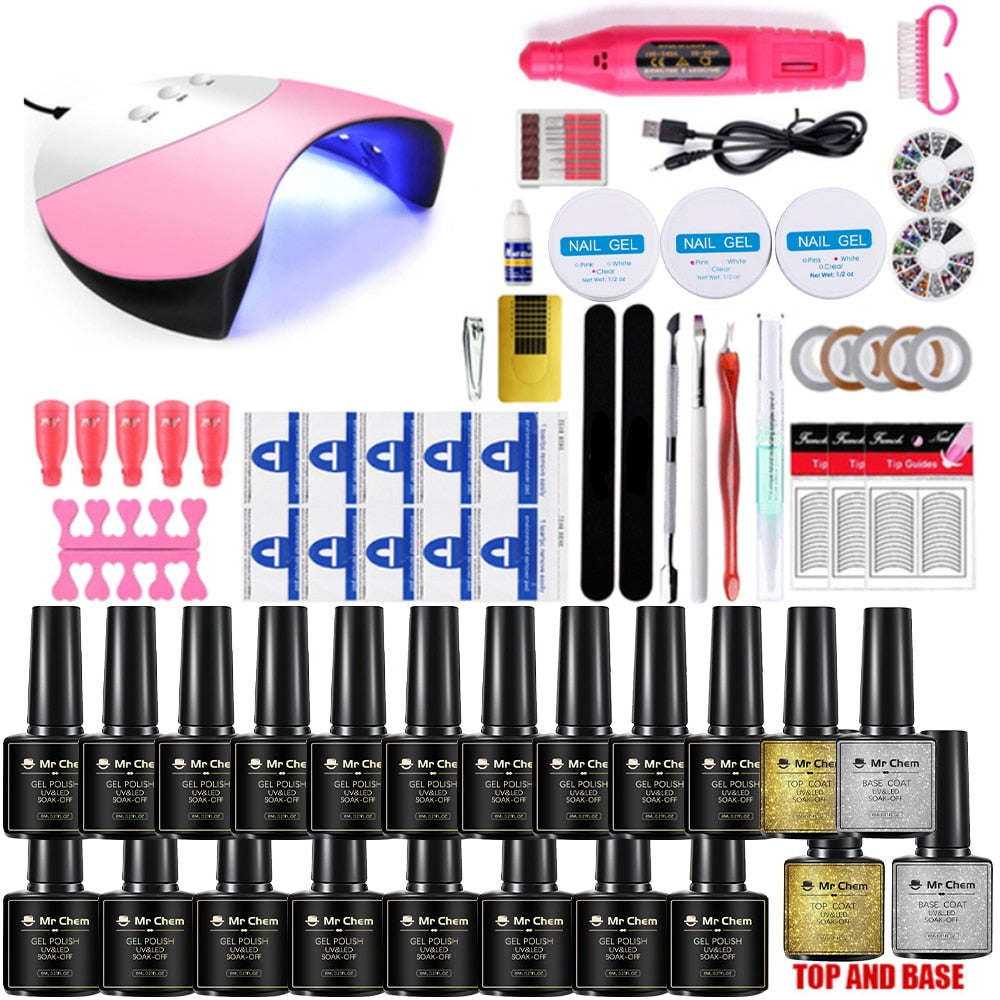 sengpan Nail Set 120W UV LED Lamp Dryer 18/12PCS Nail Gel Polish Kit Soak Off Manicure Set Electric Nail Drill Tools Set uñas