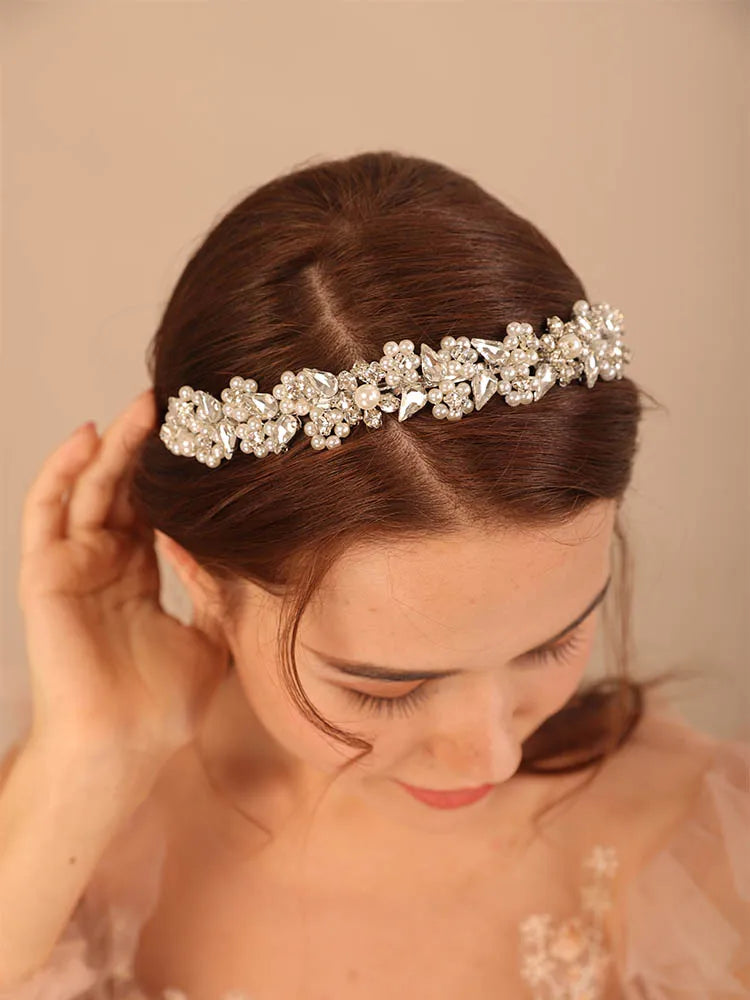 sengpan Trendy Preal Rhinestone Bridal Crown Diamonds Handmade Wedding Hair Accessories Bridesmaid Hair Jewelry Tiaras Fashion Headdress