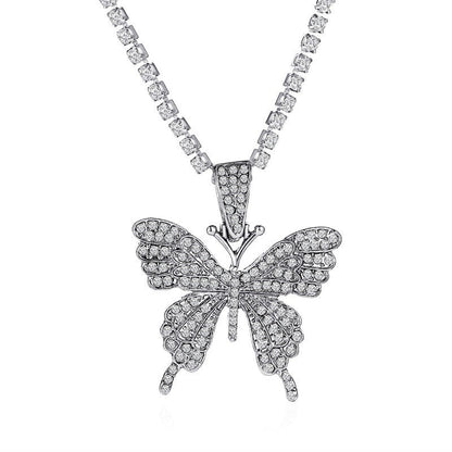 sengpan Christmas gifts ideas Shiny Big Butterfly Pendant Necklace Rhinestone Chain For Women Bling Tennis Chain Crystal Choker Necklaces Temperament Jewelry