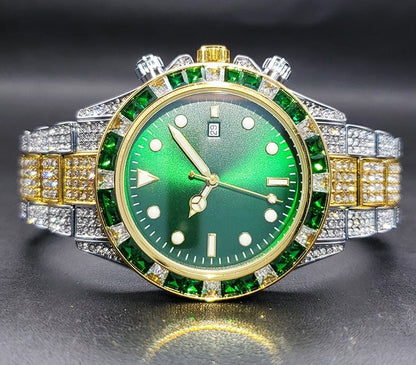 sengpan watches on sale Disaster Prevention Jewelry Watch For Men Classic AAA Iced Diamond Watches With Green Baguette Bezel Luminous Waterproof Clock Luxury Gifts For Men FREE SHIPPING